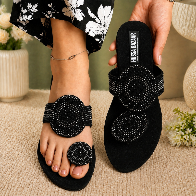Eclipse Black & Silver Statement Flats