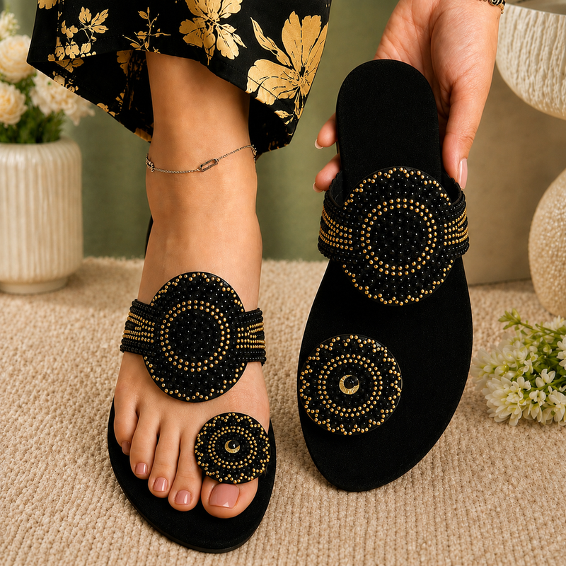 Eclipse Black & Gold Statement Flats